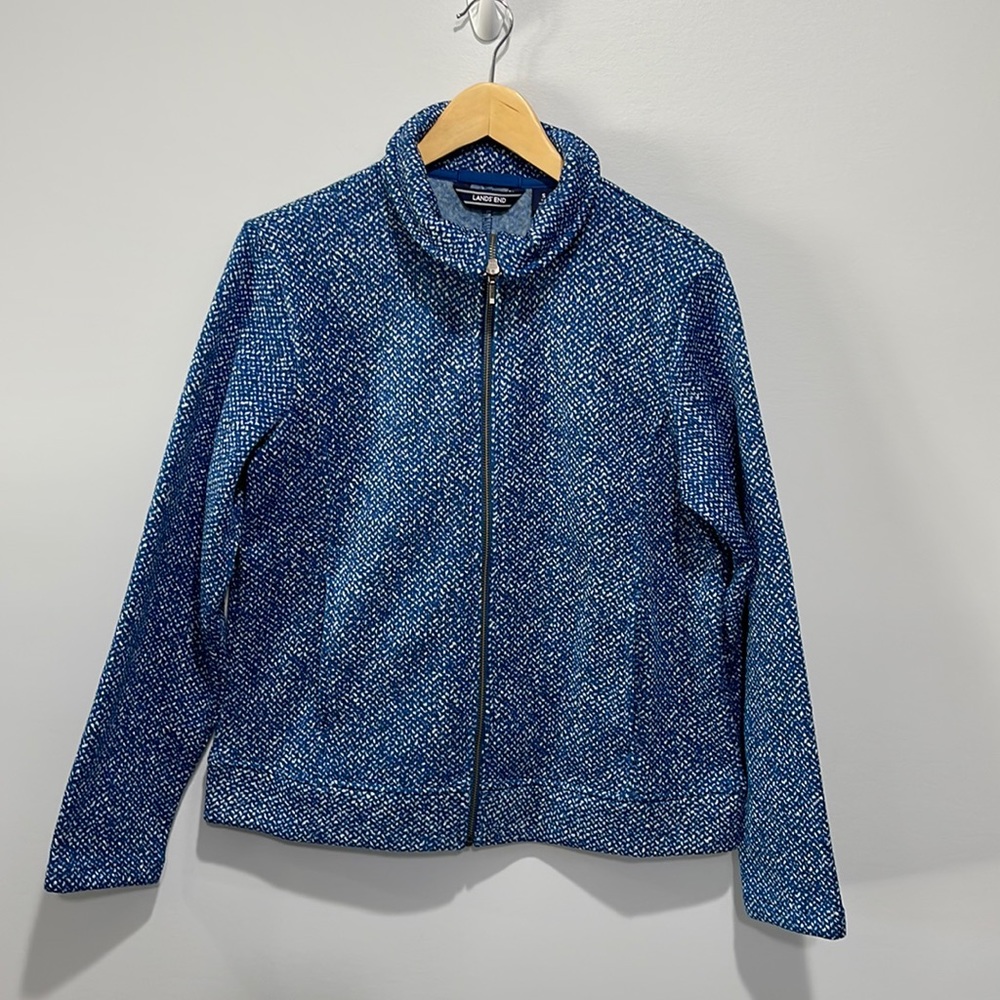 Land’s End fleece jacket women’s size small 6-8 blue white speckled full zip